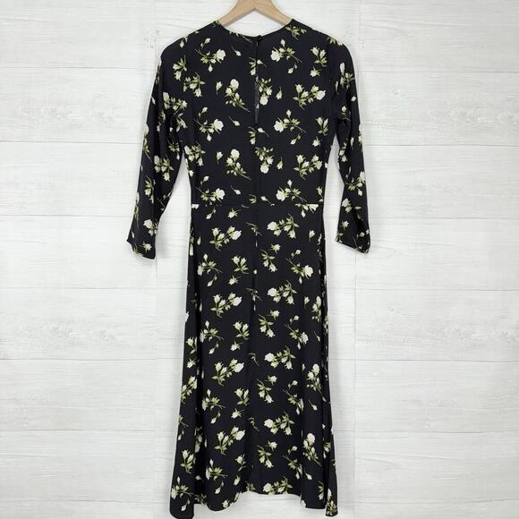 Reformation Floral Print Midi Dress Size 2 Black Floral Long Sleeve Cocktail - Picture 7 of 16